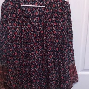 Long sleeve v-neck tie blouse with bell sleeves